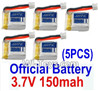 Eachine E010 Spare Parts-13 Official 3.7v 150mah Battery(5pcs),Eachine E010 RC Quadcopter Drone Spare Parts Replacement Accessories