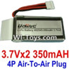 3.7V Battery-3.7VX2 350mah Battery with 4P Air-to-air Plug-402545,Size:50X25X10mm,Weight:22.5g
