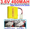3.6V 400MAH Battery-With Datian Palace-2P Plug(The D-Shape hole is Black wire)-(Shape-M-Shape,One Row with 3 Inner-Battery)-Size-42x51x14.5mm,3.6V NI-CD NI-MH 400MAH Battery be suit for RC Truck,RC Car,RC Boat,RC Robot,rc tank,rc Quadcoter,Drone,RC Helicopter,etc.