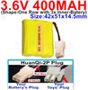 3.6V 400MAH Battery-With HuanQi-2P plug(1X Square hole+ 1X D-Shape Hole.The D-Shape Hole is Red Wire)-(Shape-M-Shape,One Row with 3 Inner-Battery)-Size-42x51x14.5mm,3.6V 400MAH NI-CD NI-MH Battery be suit for RC Truck,RC Car,RC Boat,RC Robot,rc tank,rc Quadcoter,Drone,RC Helicopter,etc.