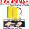 3.6V 400MAH Battery-With Oda Palace Plug(Round hole-Black Wire)-(Shape-M-Shape,One Row with 3 Inner-Battery)-Size-42x51x14.5mm,3.6V NI-CD NI-MH 400MAH Battery be suit for RC Truck,RC Car,RC Boat,RC Robot,rc tank,rc Quadcoter,Drone,RC Helicopter,etc.