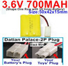 3.6V 700MAH Battery-With Datian Palace-2P Plug(The D-Shape hole is Black wire)-(Shape-One Row with 3X Inner-Battery)-Size-50x42x15mm,3.6V NI-CD NI-MH 700MAH Battery be suit for RC Truck,RC Car,RC Boat,RC Robot,rc tank,rc Quadcoter,Drone,RC Helicopter,etc.