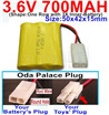 3.6V 700MAH Battery-With Oda Palace Plug(Round hole-Red Wire)-(Shape-One Row with 3X Inner-Battery)-Size-50x42x15mm,3.6V NI-CD NI-MH 700MAH Battery be suit for RC Truck,RC Car,RC Boat,RC Robot,rc tank,rc Quadcoter,Drone,RC Helicopter,etc.