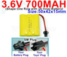 3.6V 700MAH Battery-With SM Plug-(Shape-One Row with 3X Inner-Battery)-Size-50x42x15mm,3.6V NI-CD NI-MH 700MAH Battery be suit for RC Truck,RC Car,RC Boat,RC Robot,rc tank,rc Quadcoter,Drone,RC Helicopter,etc.
