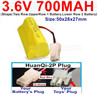 3.6V 700MAH Battery-With HuanQi-2P plug(1X Square hole+ 1X D-Shape Hole.The D-Shape Hole is Red Wire)-(Shape-Two Row,Upper Row 1 Battery,Lower Row 2 Battery)-Size-50x28x27mm,3.6V NI-CD NI-MH 700MAH Battery be suit for RC Truck,RC Car,RC Boat,RC Robot,rc tank,rc Quadcoter,Drone,RC Helicopter,etc.