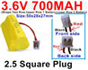 3.6V 700MAH Battery-With 2.5 Square Plug(Front side-Left Black Wire-Back side-Left Red Wire)-(Shape-Two Row,Upper Row 1 Battery,Lower Row 2 Battery)-Size-50x28x27mm,3.6V NI-CD NI-MH 700MAH Battery be suit for RC Truck,RC Car,RC Boat,RC Robot,rc tank,rc Quadcoter,Drone,RC Helicopter,etc.