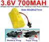 3.6V 700MAH Battery-With SM Plug-(Shape-Two Row,Upper Row 1 Battery,Lower Row 2 Battery)-Size-50x28x27mm,3.6V NI-CD NI-MH 700MAH Battery be suit for RC Truck,RC Car,RC Boat,RC Robot,rc tank,rc Quadcoter,Drone,RC Helicopter,etc.