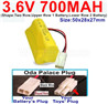 3.6V 700MAH Battery-With Oda Palace Plug(Round hole-Black Wire)-(Shape-Two Row,Upper Row 1 Battery,Lower Row 2 Battery)-Size-50x28x27mm,3.6V NI-CD NI-MH 700MAH Battery be suit for RC Truck,RC Car,RC Boat,RC Robot,rc tank,rc Quadcoter,Drone,RC Helicopter,etc.