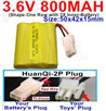3.6V 800MAH Battery-With HuanQi-2P plug(1X Square hole+ 1X D-Shape Hole.The D-Shape Hole is Red Wire)-(Shape-One Row with 3X Inner-Battery)-Size-50x42x15mm,3.6V NI-CD NI-MH 800MAH Battery be suit for RC Truck,RC Car,RC Boat,RC Robot,rc tank,rc Quadcoter,Drone,RC Helicopter,etc.