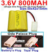 3.6V 800MAH Battery-With Oda Palace Plug(Round hole-Black Wire)-(Shape-One Row with 3X Inner-Battery)-Size-50x42x15mm,3.6V NI-CD NI-MH 800MAH Battery be suit for RC Truck,RC Car,RC Boat,RC Robot,rc tank,rc Quadcoter,Drone,RC Helicopter,etc.