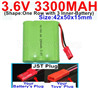 3.6V 3300MAH Battery-With JST Plug-(Shape-One Row with 3 Inner-Battery)-Size-Size-42x50x15mm,3.6V NI-CD NI-MH 3300MAH Battery be suit for RC Truck,RC Car,RC Boat,RC Robot,rc tank,rc Quadcoter,Drone,RC Helicopter,etc.