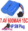 7.4V Battery-7.4V 600mah 15C Lipo Battery with 4P SM Plug-18350,Size:36X36X18mm,Weight:48g,Be suit for UDI001 RC Boat