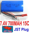7.4V Battery-7.4V 700MAH Lipo Battery with Red JST Plug-1450,14500,Size:56X30X12mm,Weight:39.2g,Be suit for FT007 rc boat and other helicotpter,drone car,etc.