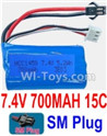 7.4V Battery-7.4V 700mah 15C Lipo Battery with Black 2P SM Plug-1450,14500,Size:56X30X12mm,Weight:39.2g,Be suit for Water projectile,Other rc helicopter,Drone,car boat,etc.