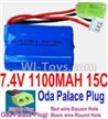 7.4V Battery-7.4V 1100mah 15C Lipo Battery with Yellow Oda Palace Plug-18500(Red wire-Square Hole,Black Wire-Roud Hole),Size:50X36X18mm,Weight:72.8g,Be suit for RC Quadcopter,Helicopter,Car,Boat,etc.