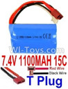 7.4V Battery-7.4V 1100mah 15C Lipo Battery with T Plug Plug-18500(Horizontal shaft-Red Wire,Verticall shaft-Black wire),Size:50X36X18mm,Weight:72.8g,Be suit for RC Quadcopter,Helicopter,Car,Boat,etc.