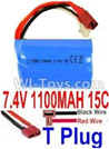 7.4V Battery-7.4V 1100mah 15C Lipo Battery with T Plug Plug-18500(Horizontal shaft-Black Wire,Verticall shaft-Red wire),Size:50X36X18mm,Weight:72.8g,Be suit for RC Quadcopter,Helicopter,Car,Boat,etc.
