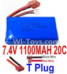 7.4V Battery-7.4V 1100mah 20C Lipo Battery with Yellow Oda Palace Plug-903048(Horizontal shaft-Black Wire,Verticall shaft-Red wire),Size:53X30X18mm,Weight:54.8g,Be suit for RC Quadcopter,Helicopter,Car,Boat,etc.