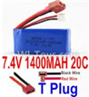 7.4V Battery-7.4v 1400mah 20C Lipo Battery with T Plug-103052(Horizontal shaft-Black Wire,Verticall shaft-Red wire),Size:58X30X18mm,Weight:-g,Be suit for RC Quadcopter,Helicopter,Car,Boat,etc.