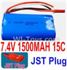7.4V Battery-7.4V 1500mah 15C Lipo Battery with Red JST Plug-18650,Size:65X36X18mm,Weight:92g,Be suit for MJX F45,double horse 9053 RC Helicopter,Quadcopter,Car,Boat,etc.