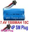 7.4V Battery-7.4V 1500mah 15C Lipo Battery with 4P SM Plug-18650,Size:65X36X18mm,Weight:90.8g,Be suit for UDI002 U902 RC Boat,RC Quadcopter,Helicopter,Car,etc.
