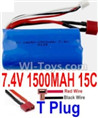 7.4V Battery-7.4V 1500mah 15C Lipo Battery with T Plug-18650(Horizontal shaft-Red Wire,Verticall shaft-Black wire),Size:65X36X18mm,Weight:92g,Be suit for Wltoys L969,l212,L222,A959 A969 A979 A989 RC Car,Quadcopter,Helicopter,Boat,etc.