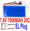 7.4V Battery-7.4V 1500mah 20C Lipo Battery with White 2P EL Plug-903462(Red wire-Square Hole,Black Wire-Roud Hole),Size:69X34X18mm,Weight:85.6g,Be suit for FT009 RC Boat,RC Quadcopter,Helicopter,Car,etc.