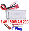 7.4V Battery-7.4v 1500mah 20C Lipo Battery with T Plug-903462(Horizontal shaft-Red Wire,Verticall shaft-Black wire),Size:65X34X18mm,Weight:83.5g,Be suit for Wltoys L969 L202,l212,A959-B A969-B,A979-B RC Car,Quadcopter,Helicopter,Boat,etc.