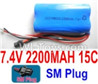 7.4V Battery-7.4v 2200mah 15C Lipo Battery with Black SM Plug,Size:65X38X18mmmm,Weight:91g,Be suit for RC Quadcopter,Helicopter,Car,Boat,etc.