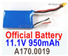 Wltoys XK A170 RC Battery Packs.A170.0019.11.1V 950mAh Lipo Battery.Total 1pcs.