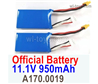 Wltoys XK A170 RC Plane Battery Packs.A170.0019.11.1V 950mAh Lipo Battery.Total 2pcs.