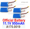 Wltoys XK A170 Battery Packs.A170.0019.11.1V 950mAh Lipo Battery.Total 4pcs.