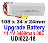 UDI UDI022 Parts Upgrade Battery,Upgrade 11.1V 3400MAH Battery.1pcs.The size is 108x34x24mm.The weight is 211.5g.UDI022-18.
