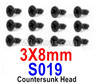 HBX 12895 Countersunk Head Screws. 3x8mm, Countersunk Head Self Tapping Screws. S019