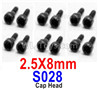 HBX 12895 Cap Head Screws. 2.5x 8mm, Cap Head Self Tapping Screws. S032