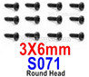 HBX 12895 Round Head Screws. 3x6mm, Round Head Self Tapping Screws. S071