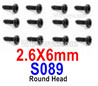 HBX 12895 Round Head Screws. 2.6x6mm, Round Head Self Tapping Screws. S089