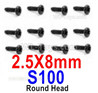 HBX 12895 Round Head Screws. 2.5x8mm, Round Head Self Tapping Screws. S100
