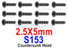 HBX 12895 Countersunk Head Screws. 2.5x5mm, Countersunk Head Self Tapping Screws. S153