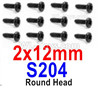 HBX 12895 Round Head Screws. 2x12mm, Round Head Self Tapping Screws. S204