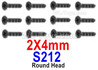 HBX 12895 Round Head Screws. 2x4mm, Round Head Self Tapping Screws. S212