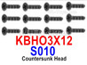 HBX 12895 Countersunk Head Screws. KBHO3x12mm, Countersunk Head Self Tapping Screws. S010