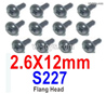 HBX 901A FIREBOLT Flange Head Self Tapping Screws PWTHO2.6x12mm-S227,Total 12pcs