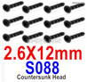 HBX 903A VANGUARD S088 Countersunk Self Tapping Screws.2.6x12mm.Total 8pcs