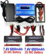 HBX HaiBoXing T6 Spare Parts-06 2pcs 7.4V 6800mah battery & Upgrade Charger unit,HBX T6 Car Parts,HaiBoXing T6 RC Truck Spare parts Accessories,1:6 Proportional Brushless RC Desert Buggy RC Racing Car Parts