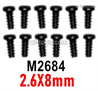 MJX Hyper Go 14301 14302 Parts M2684 Pan Head screws with flat tail.2.6X9.Total 12pcs.MJX Hyper Go 14301 14302 RC Car Replacement Accesories.
