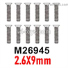 MJX Hyper Go 14301 14302 Parts M26945 Countersunk Head Screws.2.6X9mm.Total 12pcs.MJX Hyper Go 14301 14302 RC Car Replacement Accesories.
