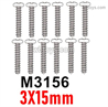 MJX Hyper Go 14301 14302 Parts M3156 Pan Head Screws.3X15mm.Total 12pcs.MJX Hyper Go 14301 14302 RC Car Replacement Accesories.