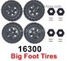 MJX Hyper Go H16BM H16GT H16DR Parts 16300 4pcs Wheel Tires.Big Foot Tires with 4 Set Hex Wheel seat adapter and Dowel Pins.