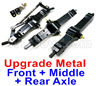 WPL B16 Parts-06-05 Upgrade Metal Front axle+Upgrade Metal Middle axle+Upgrade Metal Rear axleSilver colo-Black color,WPL B16 B-16 RC Car Accessories